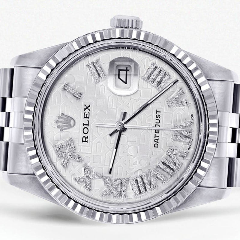 Mens Rolex Datejust Watch 16200 | Fluted Bezel | 36Mm | White Textured Roman Numeral Dial | Jubilee Band