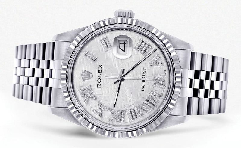 Mens Rolex Datejust Watch 16200 | Fluted Bezel | 36Mm | White Textured Roman Numeral Dial | Jubilee Band
