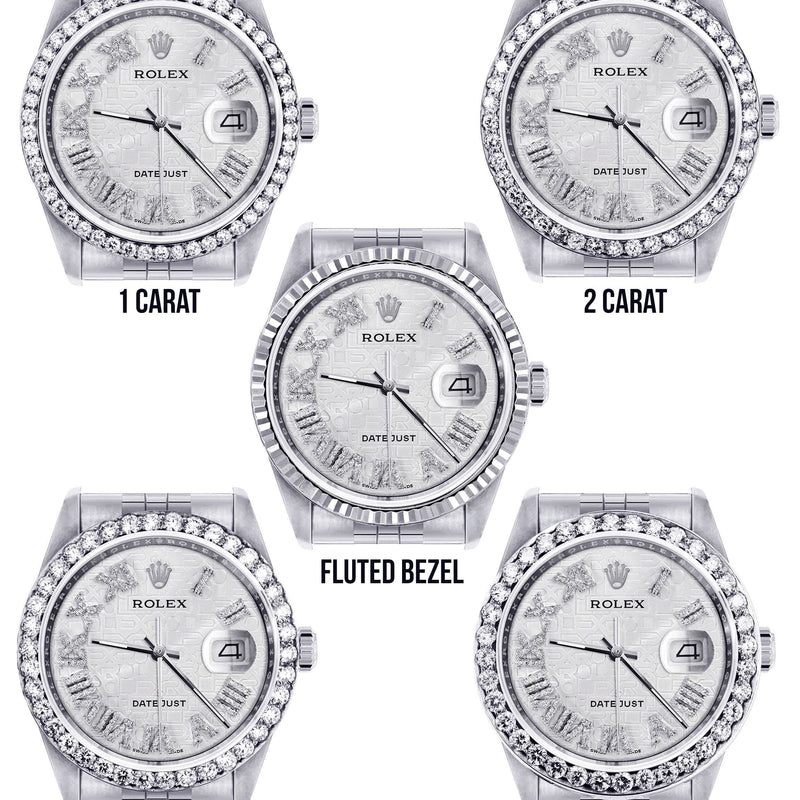 Diamond Mens Rolex Datejust Watch 16200 | 36Mm | Diamond Rolex Textured Roman Numeral Dial | Jubilee Band