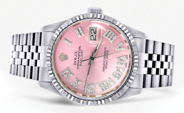 Womens Rolex Datejust Watch 16200  | 36Mm | Pink Roman Numeral Dial | Fluted Bezel | Jubilee Band