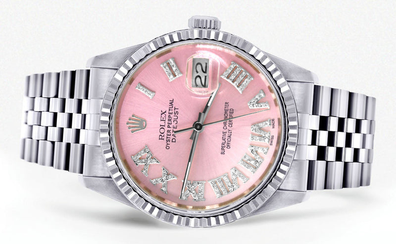 Womens Rolex Datejust Watch 16200  | 36Mm | Pink Roman Numeral Dial | Fluted Bezel | Jubilee Band