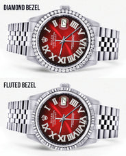 Diamond Mens Rolex Datejust Watch 16200 | 36Mm | Red Black Roman Numeral Dial | Jubilee Band