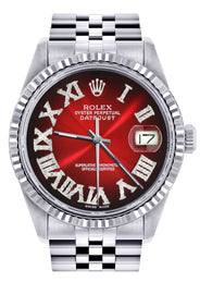 Mens Rolex Datejust Watch 16200 | Fluted Bezel | 36Mm | Red Black Roman Numeral Dial | Jubilee Band