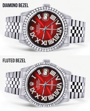 Womens Rolex Datejust Watch 16200 | 36Mm | Red Black Roman Numeral Dial | Jubilee Band