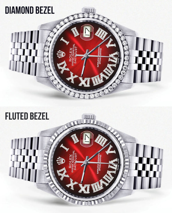 Womens Rolex Datejust Watch 16200 | 36Mm | Red Black Roman Numeral Dial | Jubilee Band