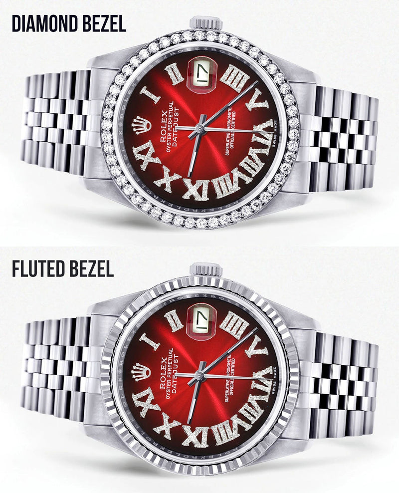 Womens Rolex Datejust Watch 16200 | 36Mm | Red Black Roman Numeral Dial | Jubilee Band
