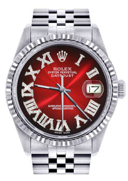 Womens Rolex Datejust Watch 16200  | 36Mm | Red Black Roman Numeral Dial | Fluted Bezel | Jubilee Band