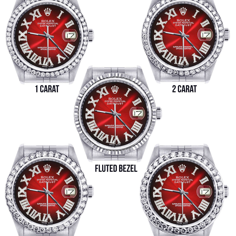 Diamond Mens Rolex Datejust Watch 16200 | 36Mm | Red Black Roman Numeral Dial | Jubilee Band