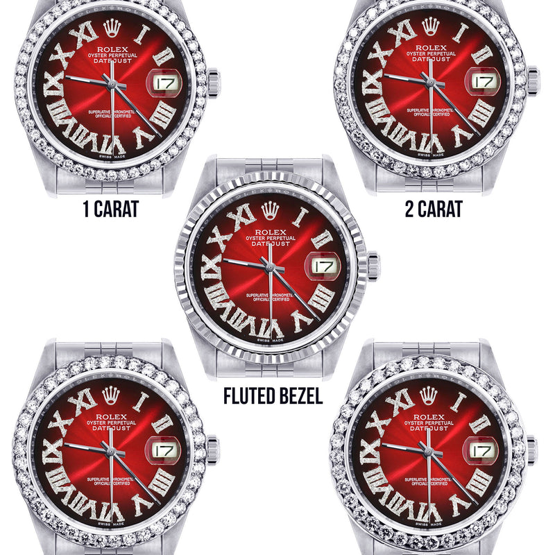 Womens Rolex Datejust Watch 16200 | 36Mm | Red Black Roman Numeral Dial | Jubilee Band