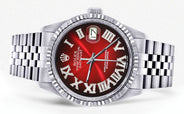 Mens Rolex Datejust Watch 16200 | Fluted Bezel | 36Mm | Red Black Roman Numeral Dial | Jubilee Band