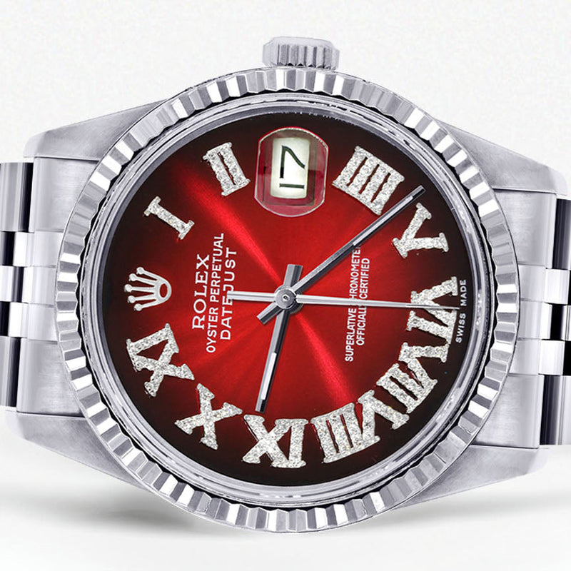 Womens Rolex Datejust Watch 16200  | 36Mm | Red Black Roman Numeral Dial | Fluted Bezel | Jubilee Band