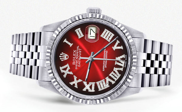 Womens Rolex Datejust Watch 16200  | 36Mm | Red Black Roman Numeral Dial | Fluted Bezel | Jubilee Band