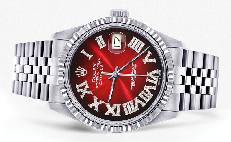 Womens Rolex Datejust Watch 16200  | 36Mm | Red Black Roman Numeral Dial | Fluted Bezel | Jubilee Band