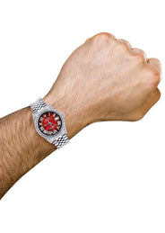 Mens Rolex Datejust Watch 16200 | Fluted Bezel | 36Mm | Red Black Roman Numeral Dial | Jubilee Band