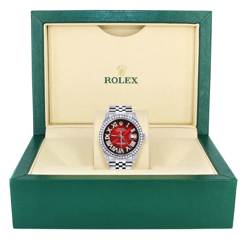 Womens Rolex Datejust Watch 16200 | 36Mm | Red Black Roman Numeral Dial | Jubilee Band