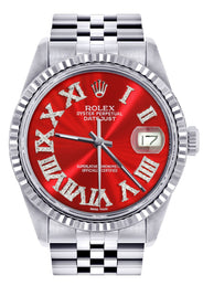 Womens Rolex Datejust Watch 16200  | 36Mm | Red Roman Numeral Dial | Fluted Bezel | Jubilee Band