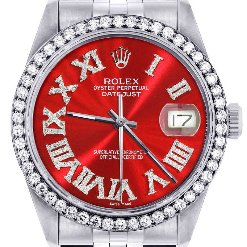 Womens Rolex Datejust Watch 16200 | 36Mm | Red Roman Numeral Dial | Jubilee Band