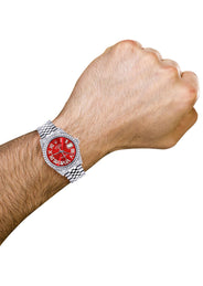 Diamond Mens  Rolex Datejust Watch 16200 | 36Mm | Red Roman Numeral Dial | Jubilee Band