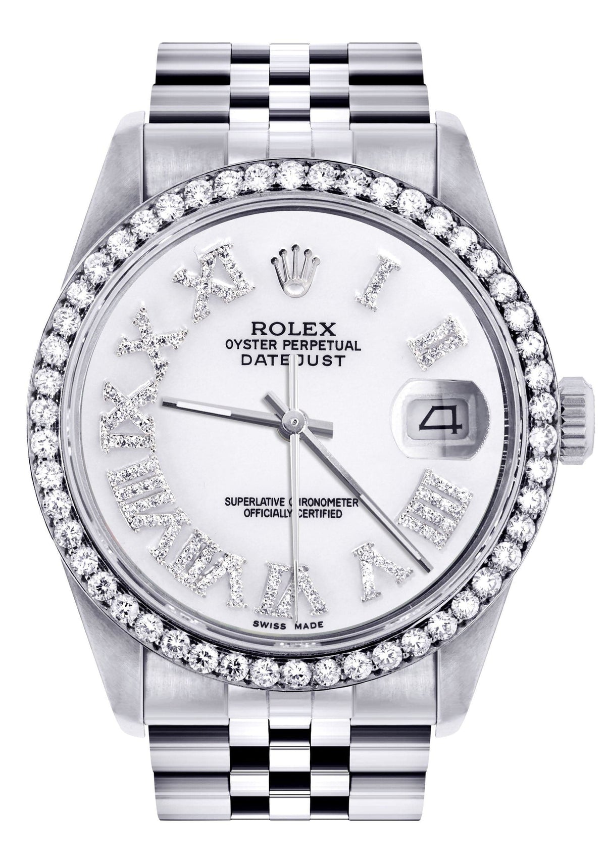 Diamond Mens Rolex Datejust Watch 16200 | 36Mm | White Roman Numeral Dial | Jubilee Band