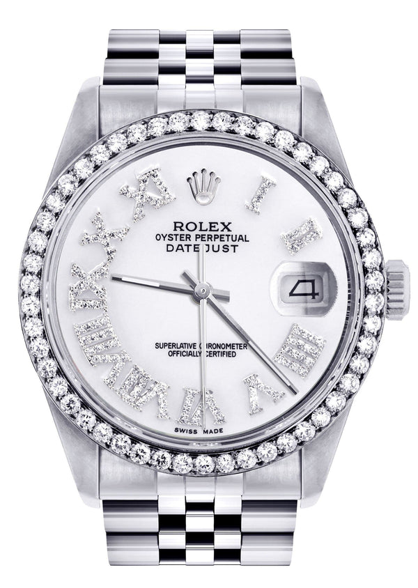 Diamond Mens Rolex Datejust Watch 16200 | 36Mm | White Roman Numeral Dial | Jubilee Band