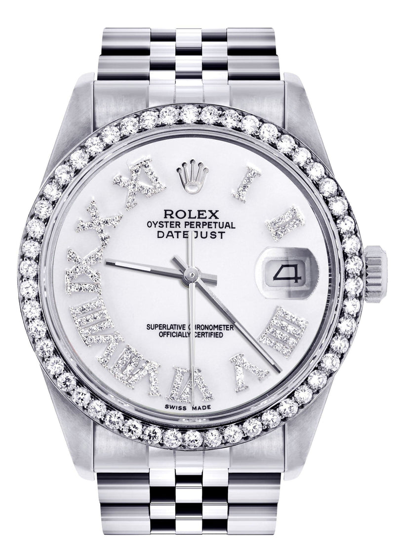 Diamond Mens Rolex Datejust Watch 16200 | 36Mm | White Roman Numeral Dial | Jubilee Band