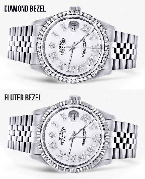 Diamond Mens Rolex Datejust Watch 16200 | 36Mm | White Roman Numeral Dial | Jubilee Band