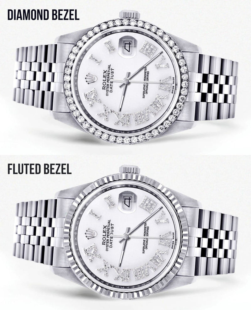 Diamond Mens Rolex Datejust Watch 16200 | 36Mm | White Roman Numeral Dial | Jubilee Band