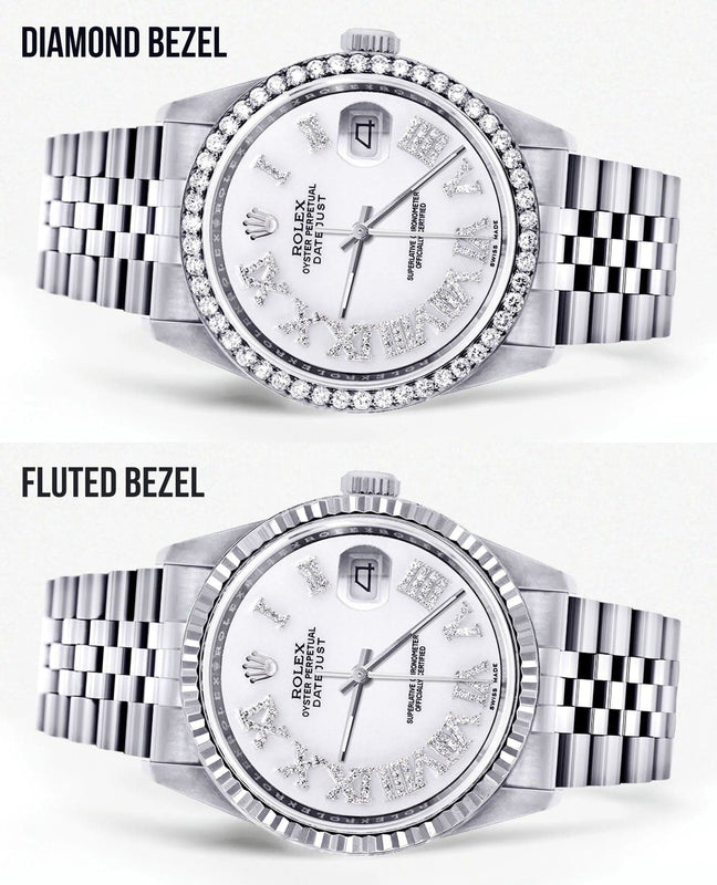 Diamond Mens Rolex Datejust Watch 16200 | 36Mm | White Roman Numeral Dial | Jubilee Band