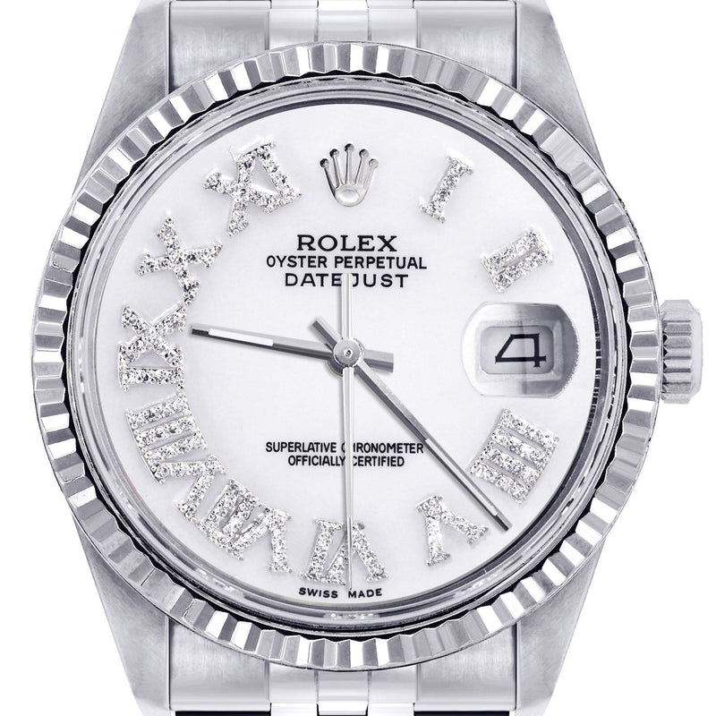 Mens Rolex Datejust Watch 16200 | Fluted Bezel | 36Mm | White Roman Numeral Dial | Jubilee Band