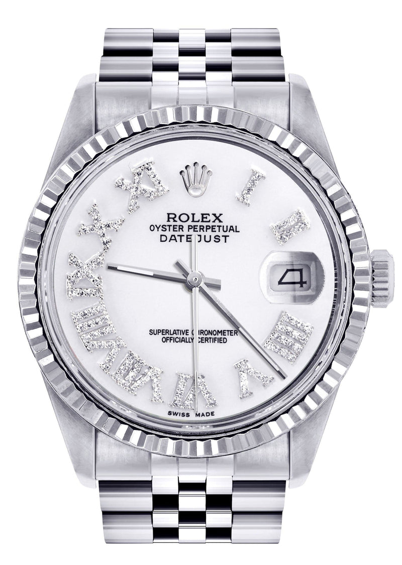 Mens Rolex Datejust Watch 16200 | Fluted Bezel | 36Mm | White Roman Numeral Dial | Jubilee Band