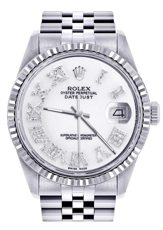 Mens Rolex Datejust Watch 16200 | Fluted Bezel | 36Mm | White Roman Numeral Dial | Jubilee Band