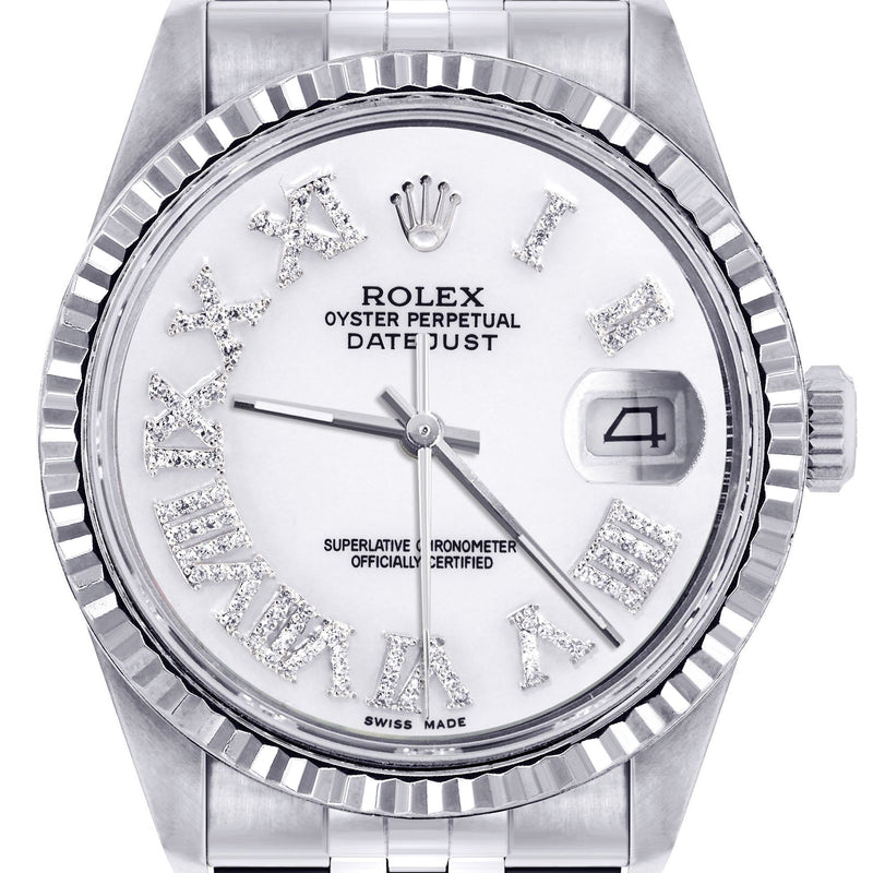 Womens Rolex Datejust Watch 16200  | 36Mm | White Roman Numeral Dial | Fluted Bezel | Jubilee Band