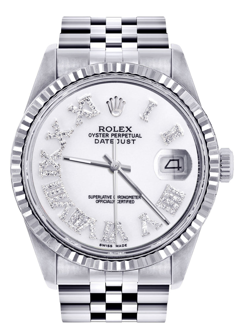 Womens Rolex Datejust Watch 16200  | 36Mm | White Roman Numeral Dial | Fluted Bezel | Jubilee Band