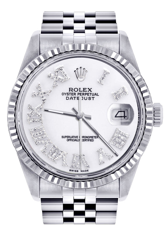 Womens Rolex Datejust Watch 16200  | 36Mm | White Roman Numeral Dial | Fluted Bezel | Jubilee Band
