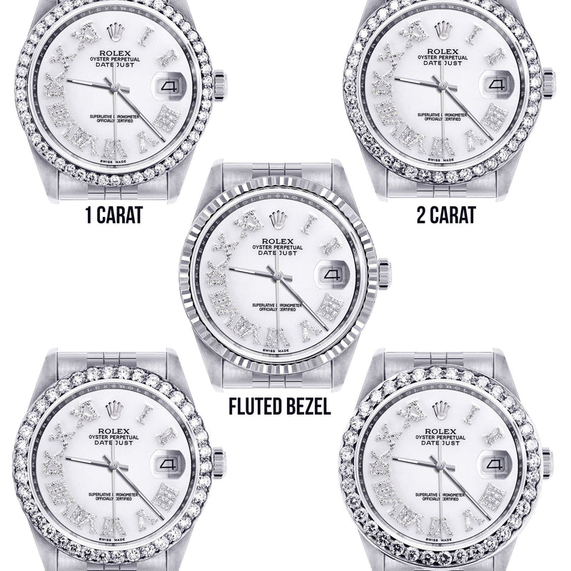 Diamond Mens Rolex Datejust Watch 16200 | 36Mm | White Roman Numeral Dial | Jubilee Band