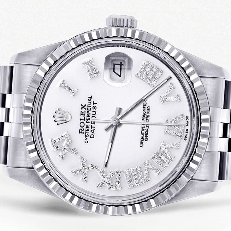 Mens Rolex Datejust Watch 16200 | Fluted Bezel | 36Mm | White Roman Numeral Dial | Jubilee Band