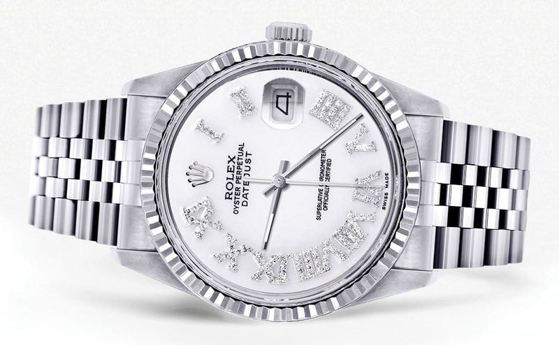 Mens Rolex Datejust Watch 16200 | Fluted Bezel | 36Mm | White Roman Numeral Dial | Jubilee Band