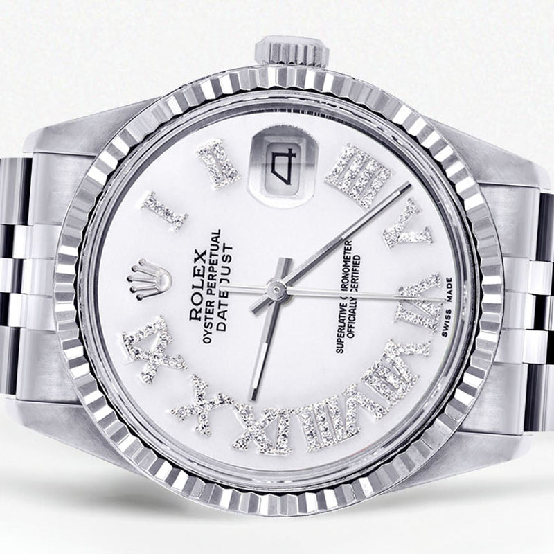 Womens Rolex Datejust Watch 16200  | 36Mm | White Roman Numeral Dial | Fluted Bezel | Jubilee Band
