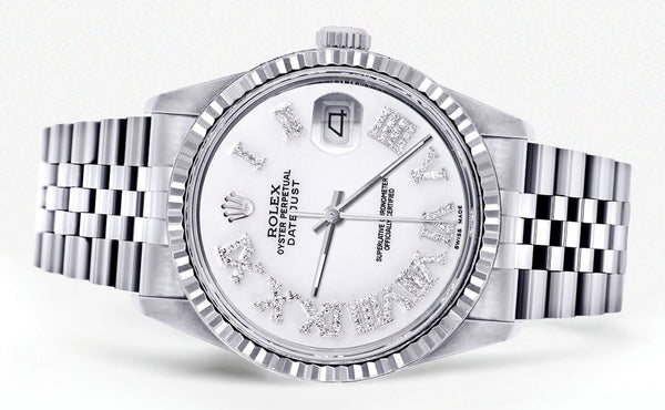 Womens Rolex Datejust Watch 16200  | 36Mm | White Roman Numeral Dial | Fluted Bezel | Jubilee Band