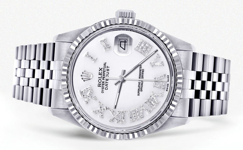 Womens Rolex Datejust Watch 16200  | 36Mm | White Roman Numeral Dial | Fluted Bezel | Jubilee Band
