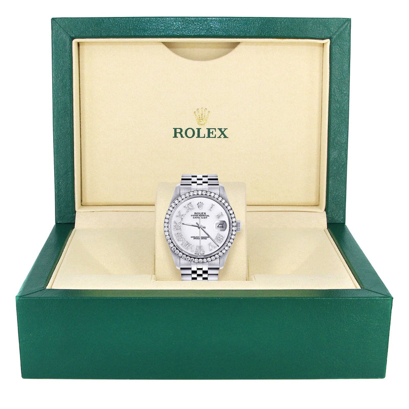 Diamond Mens Rolex Datejust Watch 16200 | 36Mm | White Roman Numeral Dial | Jubilee Band