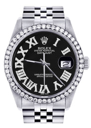 Diamond Mens Rolex Datejust Watch 16200 | 36Mm | Black Roman Numeral Dial | Jubilee Band