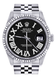 Mens Rolex Datejust Watch 16200 | Fluted Bezel | 36Mm | Black Roman Numeral Dial | Jubilee Band