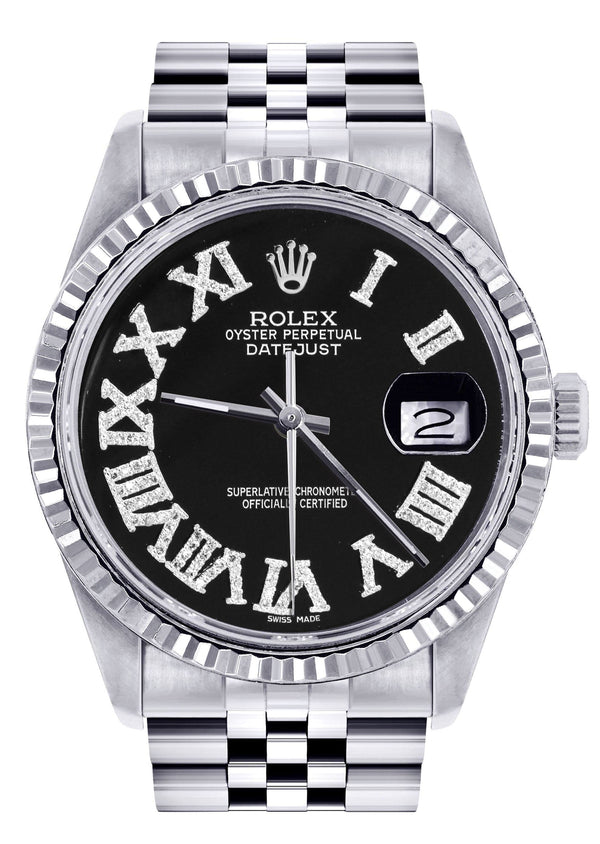 Mens Rolex Datejust Watch 16200 | Fluted Bezel | 36Mm | Black Roman Numeral Dial | Jubilee Band