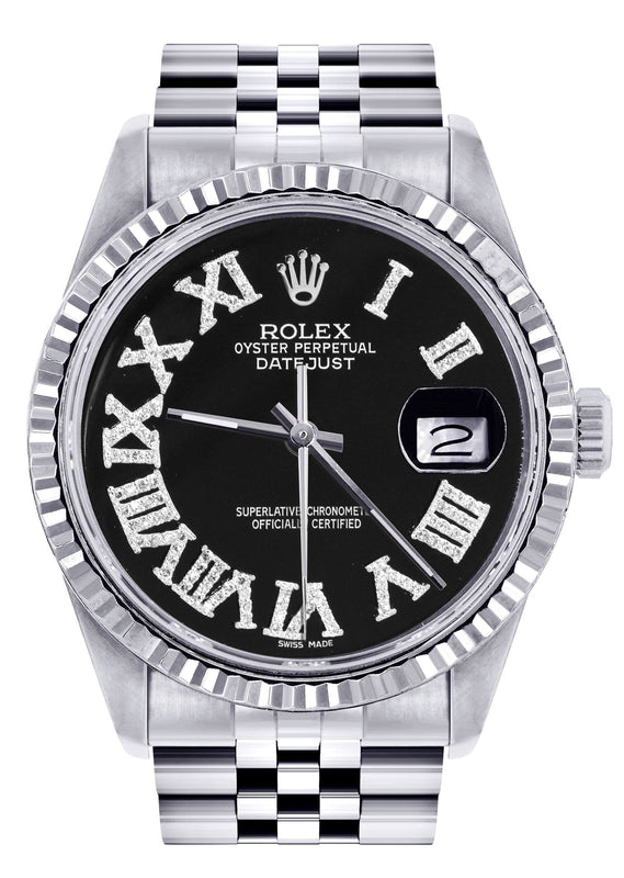 Mens Rolex Datejust Watch 16200 | Fluted Bezel | 36Mm | Black Roman Numeral Dial | Jubilee Band