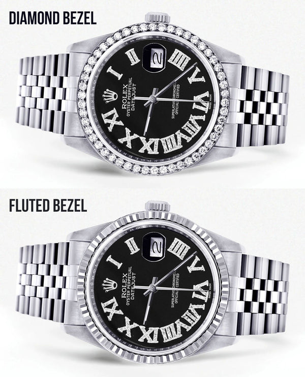 Womens Rolex Datejust Watch 16200 | 36Mm | Black Roman Numeral Dial | Jubilee Band