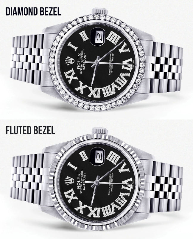Womens Rolex Datejust Watch 16200 | 36Mm | Black Roman Numeral Dial | Jubilee Band