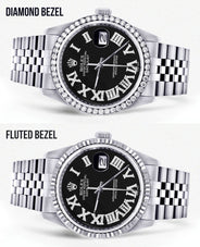 Diamond Mens Rolex Datejust Watch 16200 | 36Mm | Black Roman Numeral Dial | Jubilee Band