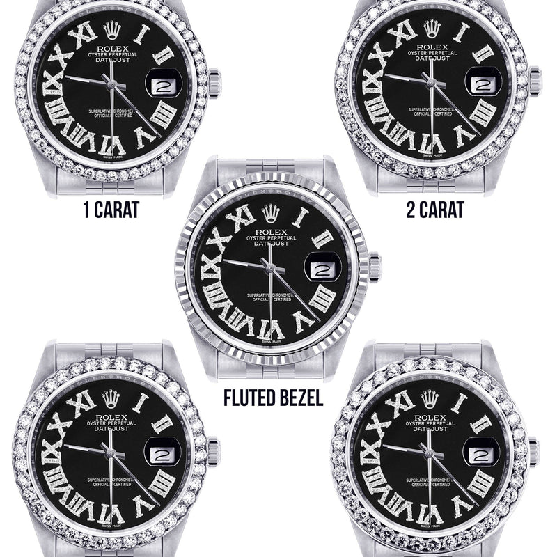 Diamond Mens Rolex Datejust Watch 16200 | 36Mm | Black Roman Numeral Dial | Jubilee Band