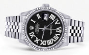 Mens Rolex Datejust Watch 16200 | Fluted Bezel | 36Mm | Black Roman Numeral Dial | Jubilee Band